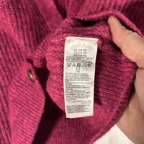 Old Navy Cardigan Girls XL Pink Knit Button Up Wool Blend Knit Ling Sleeve Sweat - Picture 5 of 8
